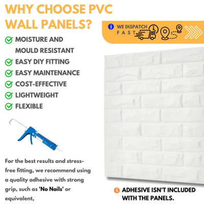 3D Wall Panels Adhesive Included - 6 Sheets Cover 16.15ft²(1.5m²) Interior Cladding Panels - Classic Brick Design in Matt White - 4
