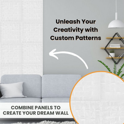 3D Wall Panels Adhesive Included - 6 Sheets Cover 16.15ft²(1.5m²) Interior Cladding Panels - Classic Brick Design in Matt White - 5