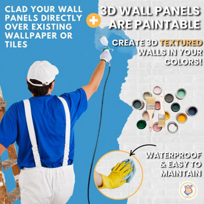 3D Wall Panels Adhesive Included - 6 Sheets Cover 16.15ft²(1.5m²) Interior Cladding Panels - Classic Brick Design in Matt White - 8