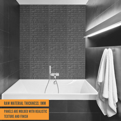 3D Wall Panels Adhesive Included - 6 Sheets Cover 16.15ft²(1.5m²) Interior Cladding Panels - Classic Brick Design Matt Silver Grey