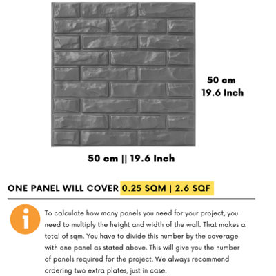 3D Wall Panels Adhesive Included - 6 Sheets Cover 16.15ft²(1.5m²) Interior Cladding Panels - Classic Brick Design Matt Silver Grey - 3