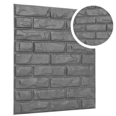 3D Wall Panels Adhesive Included - 6 Sheets Cover 16.15ft²(1.5m²) Interior Cladding Panels - Classic Brick Design Matt Silver Grey - 4