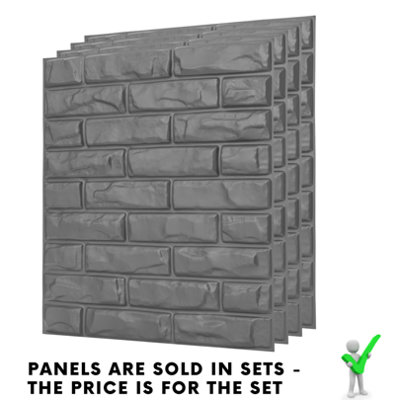 3D Wall Panels Adhesive Included - 6 Sheets Cover 16.15ft²(1.5m²) Interior Cladding Panels - Classic Brick Design Matt Silver Grey - 6