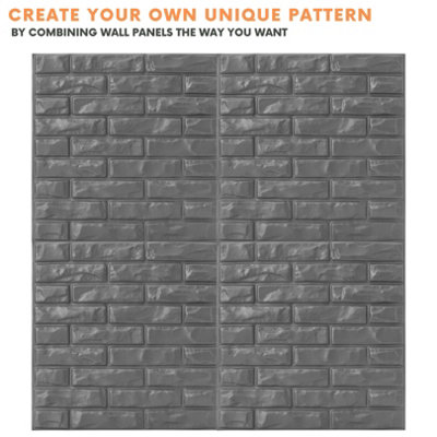 3D Wall Panels Adhesive Included - 6 Sheets Cover 16.15ft²(1.5m²) Interior Cladding Panels - Classic Brick Design Matt Silver Grey - 7