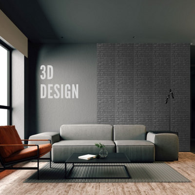 3D Wall Panels Adhesive Included - 6 Sheets Cover 16.15ft²(1.5m²) Interior Cladding Panels - Classic Brick Design Matt Silver Grey - 8