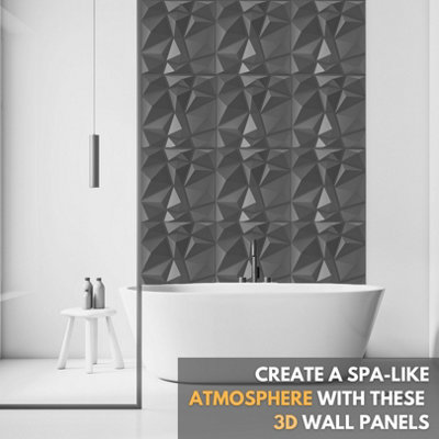 3D Wall Panels Adhesive Included - 6 Sheets Cover 16.15ft²(1.5m²) Interior Cladding Panels - Diamond Design in Matte Grey Silver