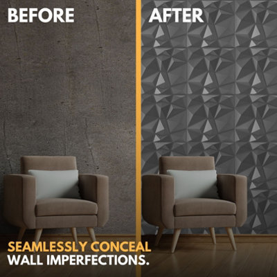 3D Wall Panels Adhesive Included - 6 Sheets Cover 16.15ft²(1.5m²) Interior Cladding Panels - Diamond Design in Matte Grey Silver - 7