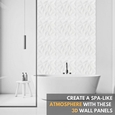 3D Wall Panels Adhesive Included - 6 Sheets Cover 16.15ft²(1.5m²) Interior Cladding Panels - Diamond Design in Matte White