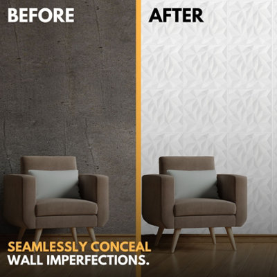 3D Wall Panels Adhesive Included - 6 Sheets Cover 16.15ft²(1.5m²) Interior Cladding Panels - Diamond Design in Matte White - 7