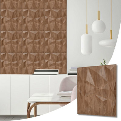 3D Wall Panels Adhesive Included - 6 Sheets Cover 16.15ft²(1.5m²) Interior Cladding Panels - Diamond Design in Matte Wooden