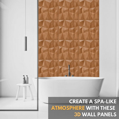 3D Wall Panels Adhesive Included - 6 Sheets Cover 16.15ft²(1.5m²) Interior Cladding Panels - Diamond Design in Matte Wooden