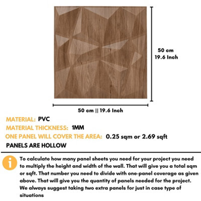 3D Wall Panels Adhesive Included - 6 Sheets Cover 16.15ft²(1.5m²) Interior Cladding Panels - Diamond Design in Matte Wooden - 3