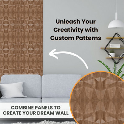 3D Wall Panels Adhesive Included - 6 Sheets Cover 16.15ft²(1.5m²) Interior Cladding Panels - Diamond Design in Matte Wooden - 4