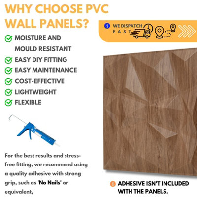 3D Wall Panels Adhesive Included - 6 Sheets Cover 16.15ft²(1.5m²) Interior Cladding Panels - Diamond Design in Matte Wooden - 5