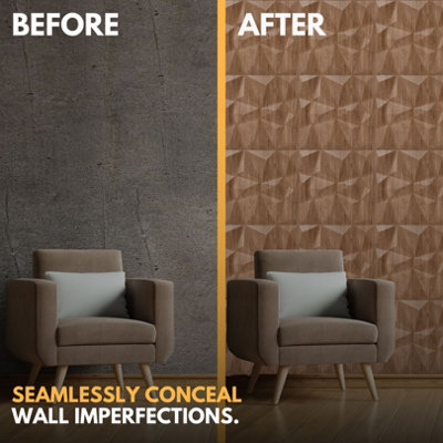 3D Wall Panels Adhesive Included - 6 Sheets Cover 16.15ft²(1.5m²) Interior Cladding Panels - Diamond Design in Matte Wooden - 7