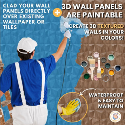 3D Wall Panels Adhesive Included - 6 Sheets Cover 16.15ft²(1.5m²) Interior Cladding Panels - Diamond Design in Matte Wooden - 8