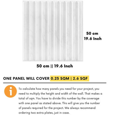 3D Wall Panels Adhesive Included - 6 Sheets Cover 16.15ft²(1.5m²) Interior Cladding Panels Fluted Line Design in Light Grey Marble - 3