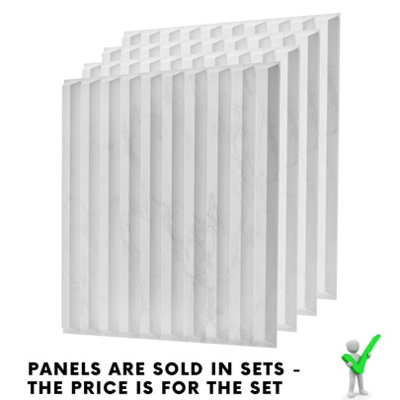 3D Wall Panels Adhesive Included - 6 Sheets Cover 16.15ft²(1.5m²) Interior Cladding Panels Fluted Line Design in Light Grey Marble - 4