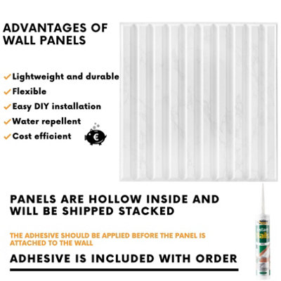 3D Wall Panels Adhesive Included - 6 Sheets Cover 16.15ft²(1.5m²) Interior Cladding Panels Fluted Line Design in Light Grey Marble - 5