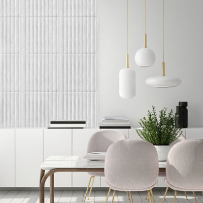 3D Wall Panels Adhesive Included - 6 Sheets Cover 16.15ft²(1.5m²) Interior Cladding Panels Fluted Line Design in Light Grey Marble - 8