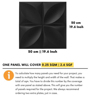 3D Wall Panels Adhesive Included - 6 Sheets Cover 16.15ft²(1.5m²) Interior Cladding Panels - Geometric Convex Shape in Matte Black - 3
