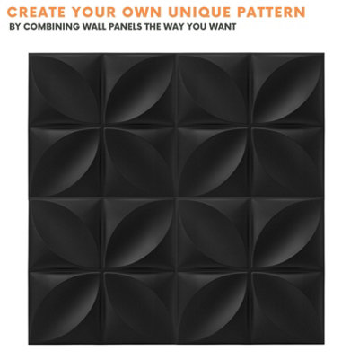 3D Wall Panels Adhesive Included - 6 Sheets Cover 16.15ft²(1.5m²) Interior Cladding Panels - Geometric Convex Shape in Matte Black - 6