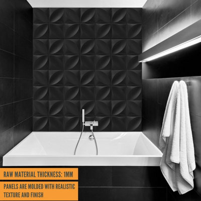 3D Wall Panels Adhesive Included - 6 Sheets Cover 16.15ft²(1.5m²) Interior Cladding Panels - Geometric Convex Shape in Matte Black - 7