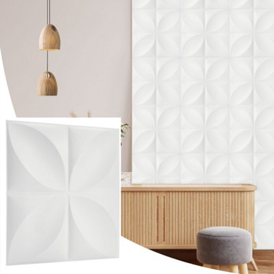3D Wall Panels Adhesive Included - 6 Sheets Cover 16.15ft²(1.5m²) Interior Cladding Panels - Geometric Convex Shape in Matte White