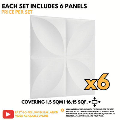 3D Wall Panels Adhesive Included - 6 Sheets Cover 16.15ft²(1.5m²) Interior Cladding Panels - Geometric Convex Shape in Matte White - 6