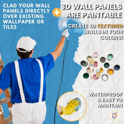 3D Wall Panels Adhesive Included - 6 Sheets Cover 16.15ft²(1.5m²) Interior Cladding Panels - Geometric Convex Shape in Matte White - 8