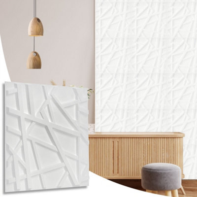 3D Wall Panels Adhesive Included - 6 Sheets Cover 16.15ft²(1.5m²) Interior Cladding Panels -  Geometric Geometric Line Matt White