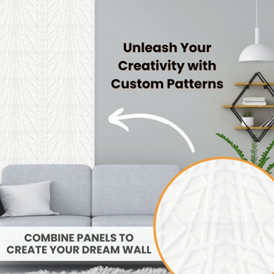 3D Wall Panels Adhesive Included - 6 Sheets Cover 16.15ft²(1.5m²) Interior Cladding Panels -  Geometric Geometric Line Matt White - 4