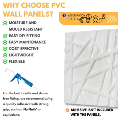 3D Wall Panels Adhesive Included - 6 Sheets Cover 16.15ft²(1.5m²) Interior Cladding Panels -  Geometric Geometric Line Matt White - 5