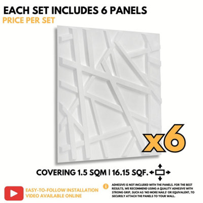 3D Wall Panels Adhesive Included - 6 Sheets Cover 16.15ft²(1.5m²) Interior Cladding Panels -  Geometric Geometric Line Matt White - 6