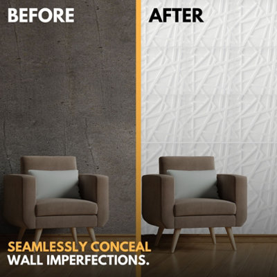 3D Wall Panels Adhesive Included - 6 Sheets Cover 16.15ft²(1.5m²) Interior Cladding Panels -  Geometric Geometric Line Matt White - 7