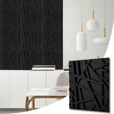 3D Wall Panels Adhesive Included - 6 Sheets Cover 16.15ft²(1.5m²) Interior Cladding Panels - Geometric Line Design in Matt Black