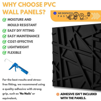 3D Wall Panels Adhesive Included - 6 Sheets Cover 16.15ft²(1.5m²) Interior Cladding Panels - Geometric Line Design in Matt Black - 4