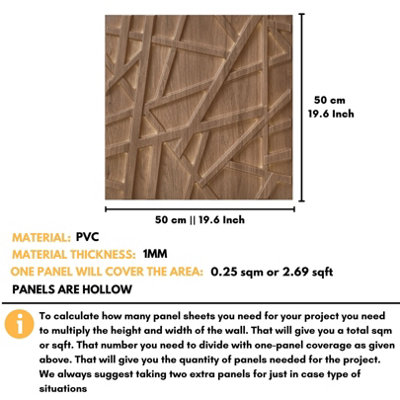 3D Wall Panels Adhesive Included - 6 Sheets Cover 16.15ft²(1.5m²) Interior Cladding Panels - Line Design in Matte Wooden - 3
