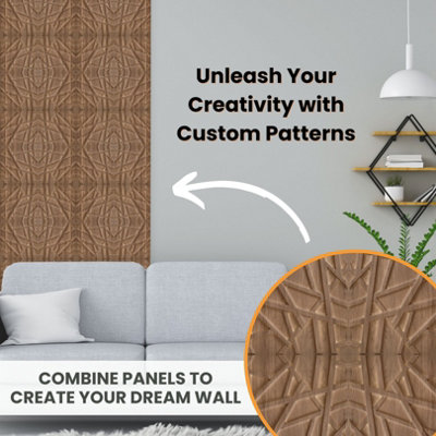 3D Wall Panels Adhesive Included - 6 Sheets Cover 16.15ft²(1.5m²) Interior Cladding Panels - Line Design in Matte Wooden - 4