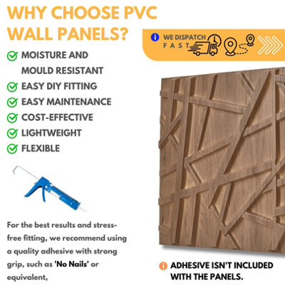 3D Wall Panels Adhesive Included - 6 Sheets Cover 16.15ft²(1.5m²) Interior Cladding Panels - Line Design in Matte Wooden - 5