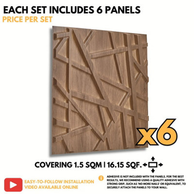 3D Wall Panels Adhesive Included - 6 Sheets Cover 16.15ft²(1.5m²) Interior Cladding Panels - Line Design in Matte Wooden - 6