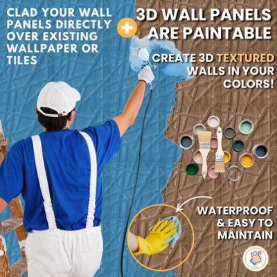 3D Wall Panels Adhesive Included - 6 Sheets Cover 16.15ft²(1.5m²) Interior Cladding Panels - Line Design in Matte Wooden - 8