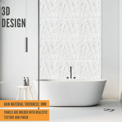 3D Wall Panels Adhesive Included - 6 Sheets Cover 16.15ft²(1.5m²) Interior Cladding Panels - Line Design Matte Light Grey Marble