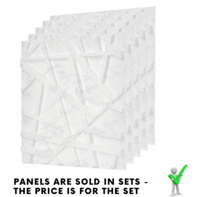 3D Wall Panels Adhesive Included - 6 Sheets Cover 16.15ft²(1.5m²) Interior Cladding Panels - Line Design Matte Light Grey Marble - 4