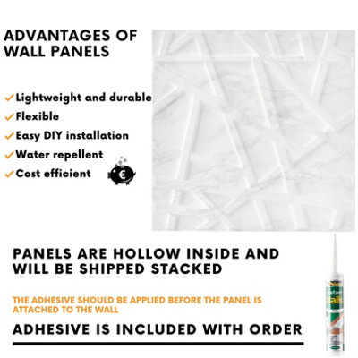 3D Wall Panels Adhesive Included - 6 Sheets Cover 16.15ft²(1.5m²) Interior Cladding Panels - Line Design Matte Light Grey Marble - 5