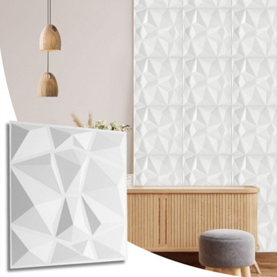 3D Wall Panels Adhesive Included - 6 Sheets Cover 16.15ft²(1.5m²) Interior Cladding Panels set - Diamond Design in Matte White