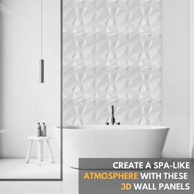 3D Wall Panels Adhesive Included - 6 Sheets Cover 16.15ft²(1.5m²) Interior Cladding Panels set - Diamond Design in Matte White