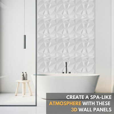3D Wall Panels Adhesive Included - 6 Sheets Cover 16.15ft²(1.5m²) Interior Cladding Panels set - Diamond Design in White