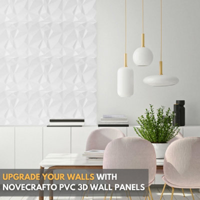 3D Wall Panels Adhesive Included - 6 Sheets Cover 16.15ft²(1.5m²) Interior Cladding Panels set - Diamond Design in White - 7