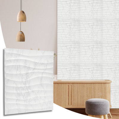 3D Wall Panels Adhesive Included - 6 Sheets Cover 16.15ft²(1.5m²) Interior Cladding Panels set - Soft Wave Effect in Matt Marble